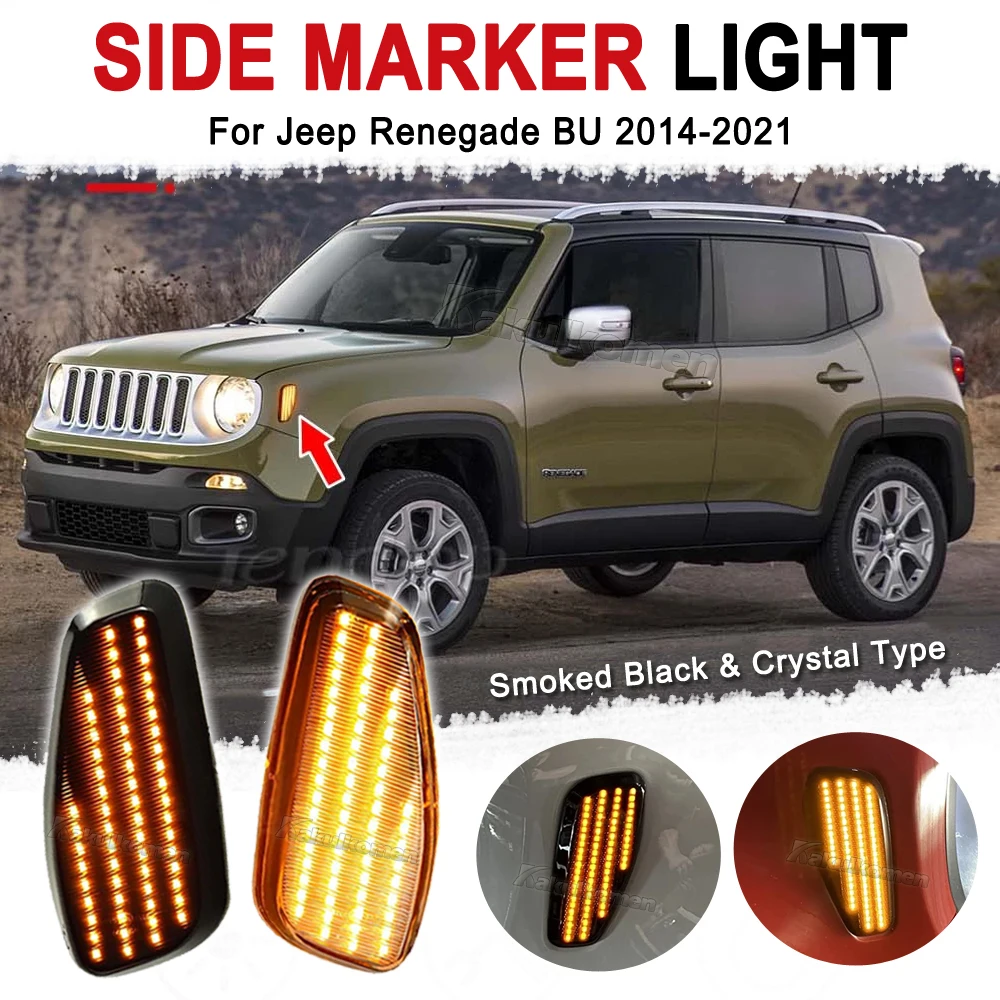 2PCS Amber LED Front Side Marker Light For Jeep Renegade BU 2015-2017 Turn Signal Lamp Conversion Kit Canbus No Error LHD