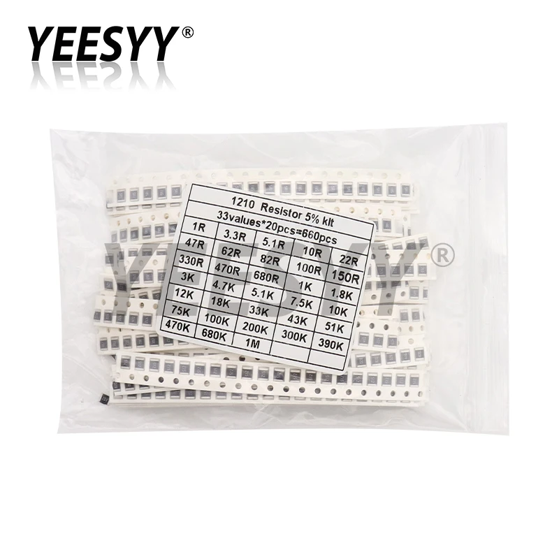 1210 1/2W SMD Resistor Assorted Kit 1ohm-1M ohm 5% 33valuesX 20pcs=660pcs DIY