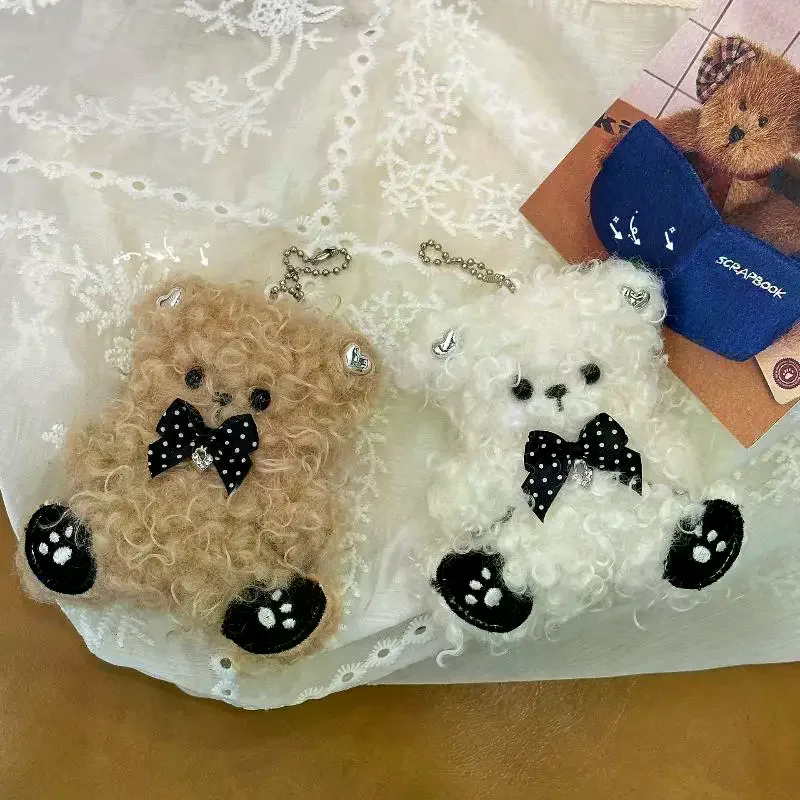 Kawaii Curly Plush Bear Keychain Cartoon Soft Stuffed Doll Pendant Backpack Handbag Hanging Decoration Couple Keyring Gifts
