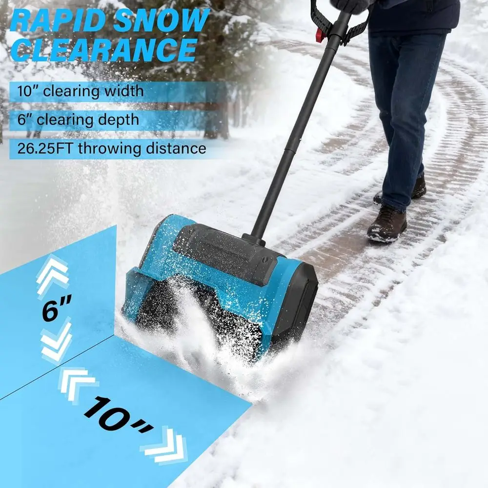 مجرفة ثلج لاسلكية مع بطاريتين وشاحنين 4.0AH، مجرفة ثلج كهربائية بعرض 10 بوصة، عمق 6 بوصة، مسافة رمي 26 قدم، Sn