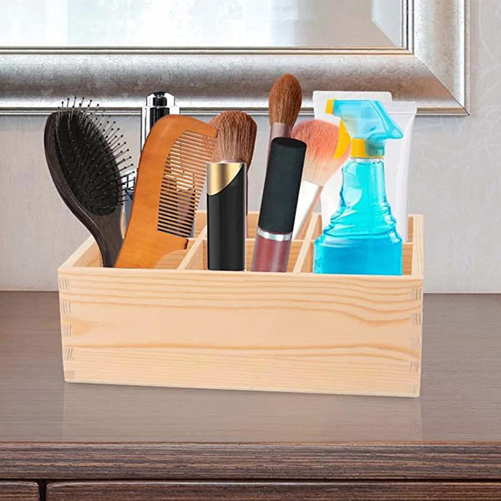 

2Pcs Wood Organizer Pencil Holder Desk Storage Box 6 Compartment Wooden Remote Control Holder Stationery Office Supplies