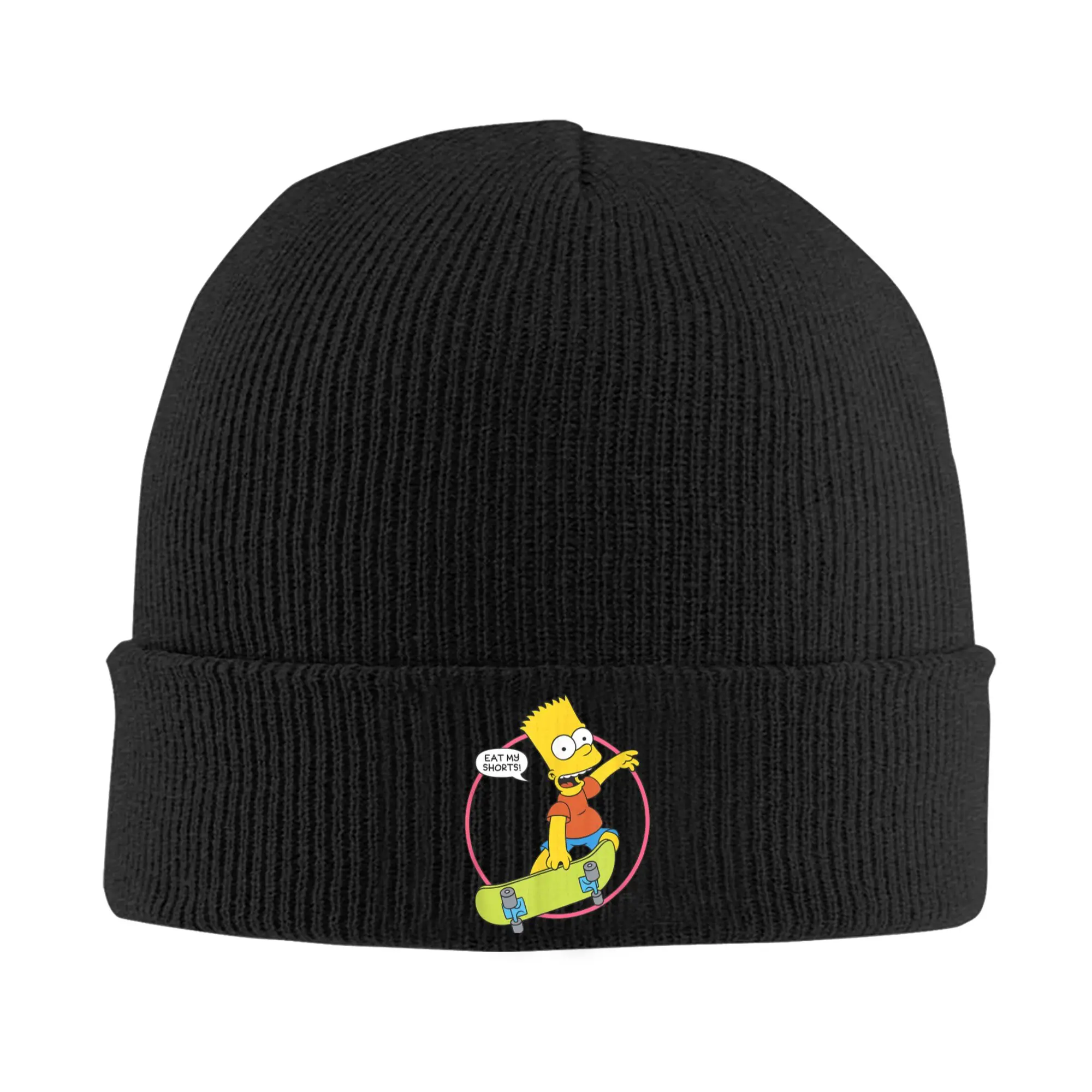 The S-simpson Bart Eat My Shorts Bonnet Hats  Beanie Hats Autumn Winter Graphic Knitted Hat Cute Men Women Kpop Warm Cap