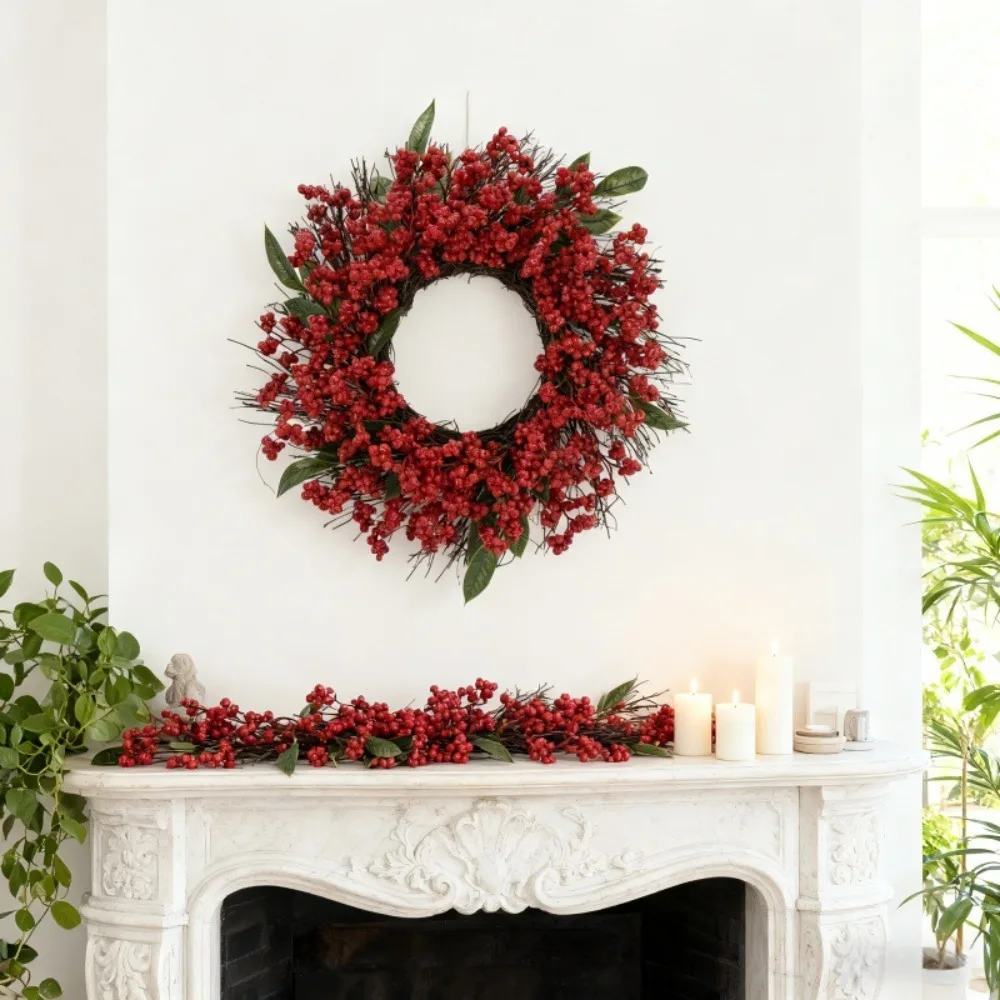 American-style Artificial Berry Holly Christmas Wreath 45 CM DIY Hanging Wreath Decoration Simulated Xmas Red Berry Garland
