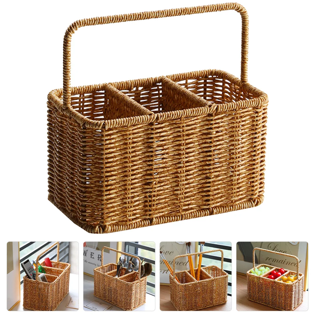 

Woven Cutlery Storage Basket Divided Organizer Kitchen Dining Utensil Holder Compact Silverware Organizer Portable