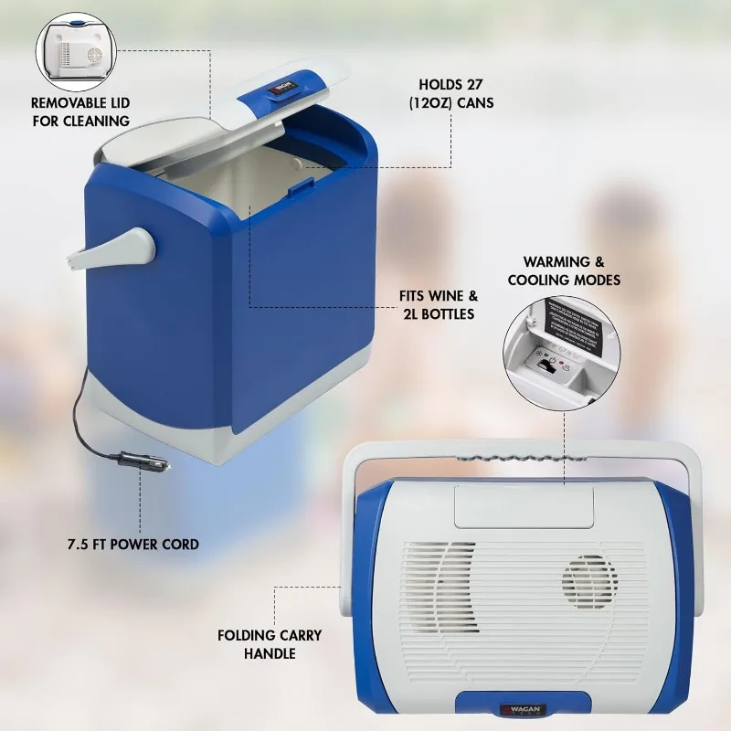 Wagan EL6224 12V Personal Thermoelectric Cooler/Warmer, 24 Liter Capacity, Portable Electric Car Cooler Warmer with 12/24V DC