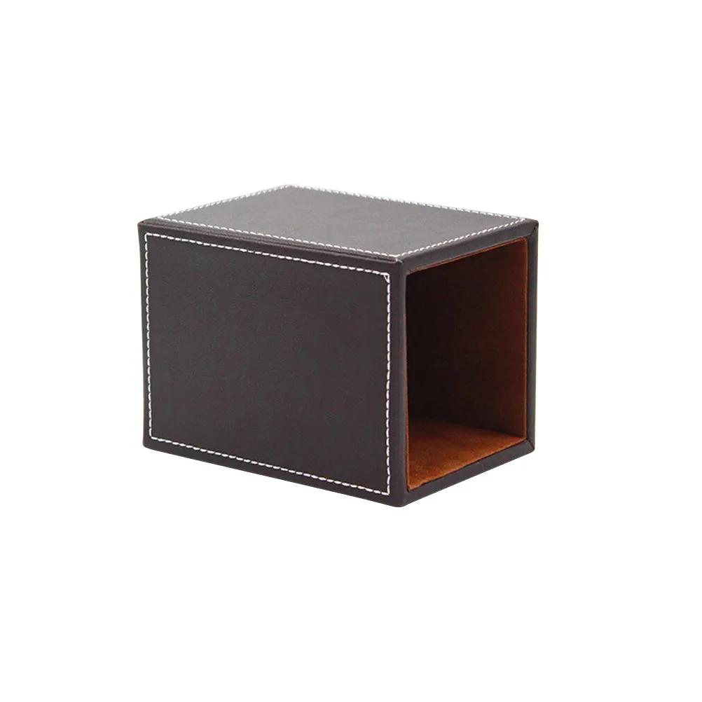 1Pcs PU Pen Holder Brown Stylish Office Supplies Organizer Square Pen Pot for Desktop Home Office Use