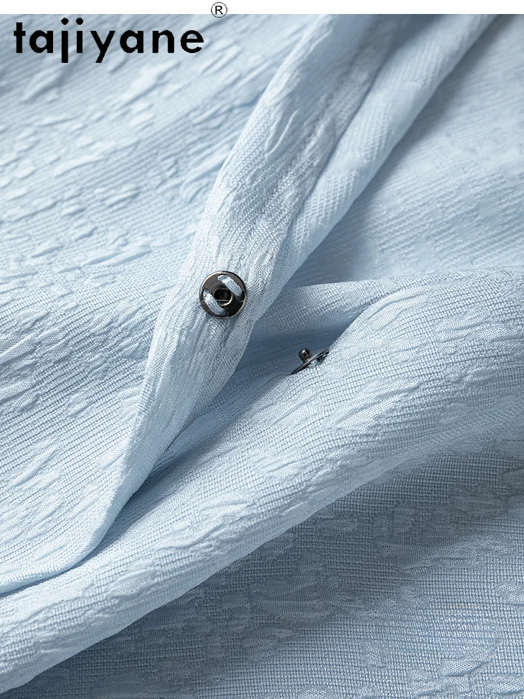 TAJIYANE 93% Mulberry Silk Blouse Woman Elegant Short V-neck Shirt High Quality Spring Summer Tops 2025 Luxury Clothes Блузка