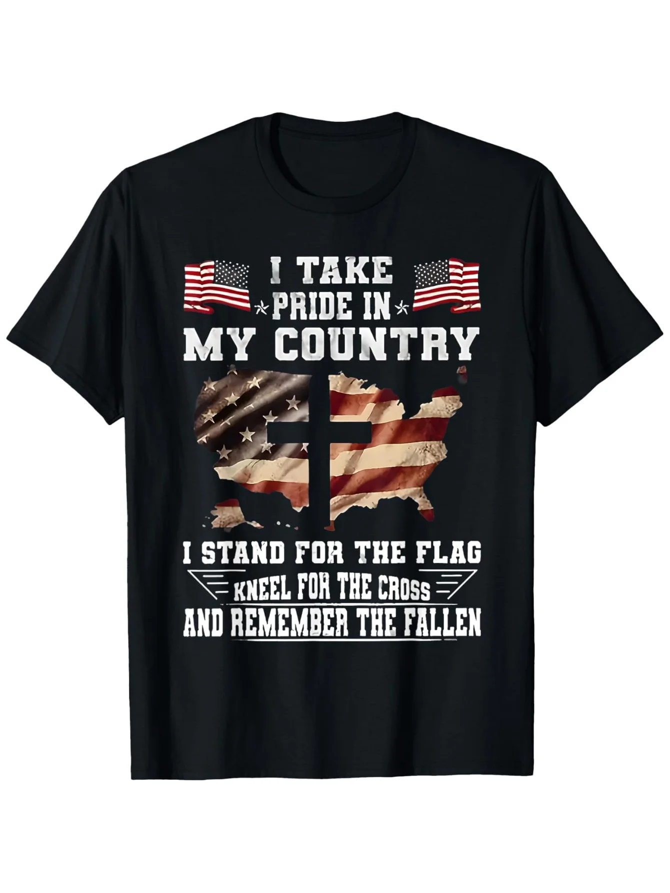 T-shirt unisexe en coton décontracté à col rond et manches courtes, motif « I Take Pride In My Country I Stand For The Flag Kneel USA »