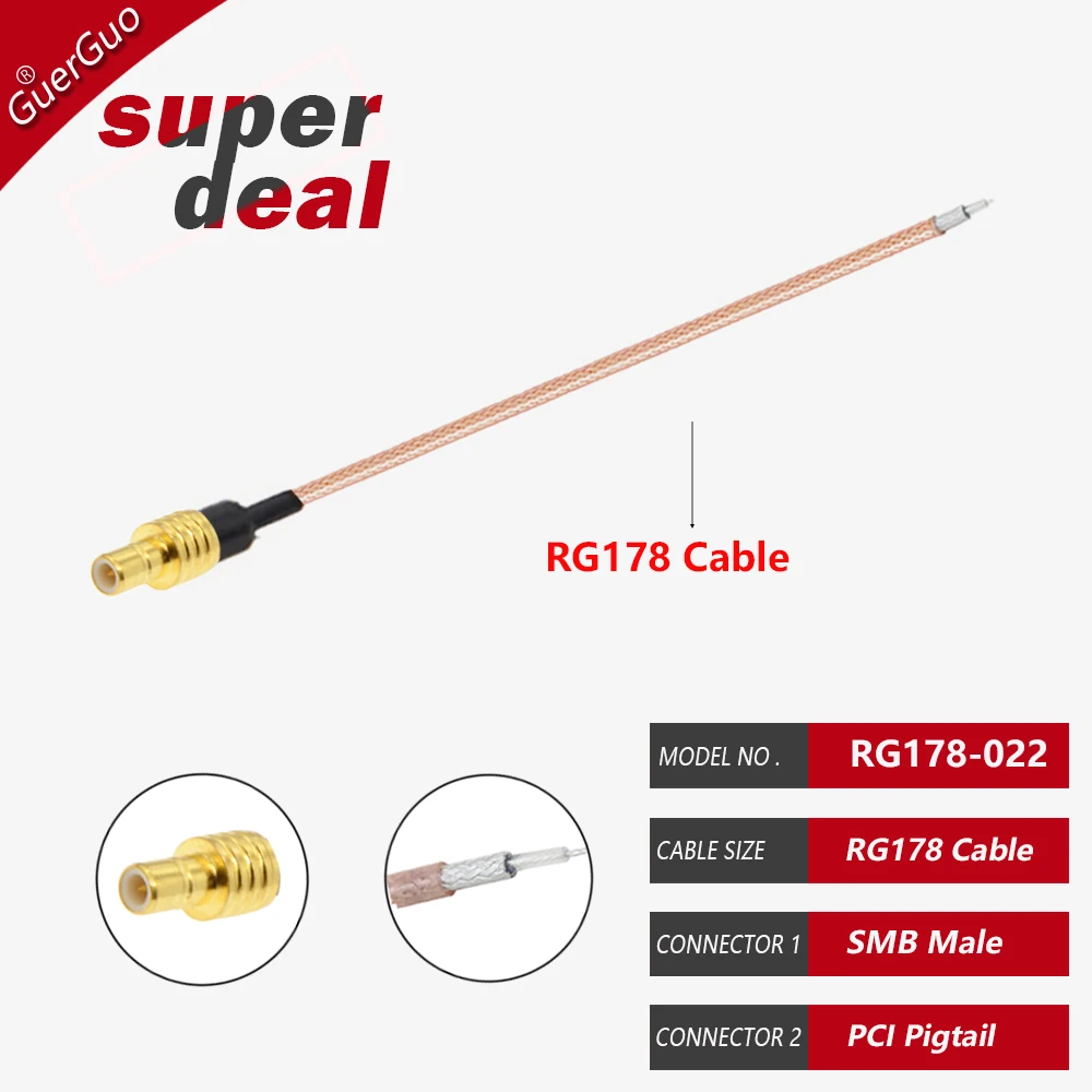 10PCS/Lot Single End SMB Female Jack to PCB Solder Pigtail 50Ohm RG178 Cable RF Coaxial Wire Connector Cable