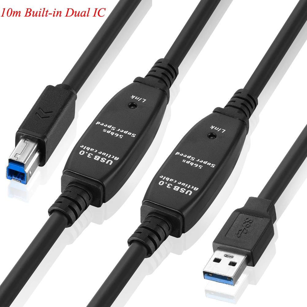 Bochara USB 3.0 kabel do drukarki wbudowany Chipset USB 3.0 typ A męska do typu B męska folia OD7mm + pleciona podwójna ekranowana 5m 10m