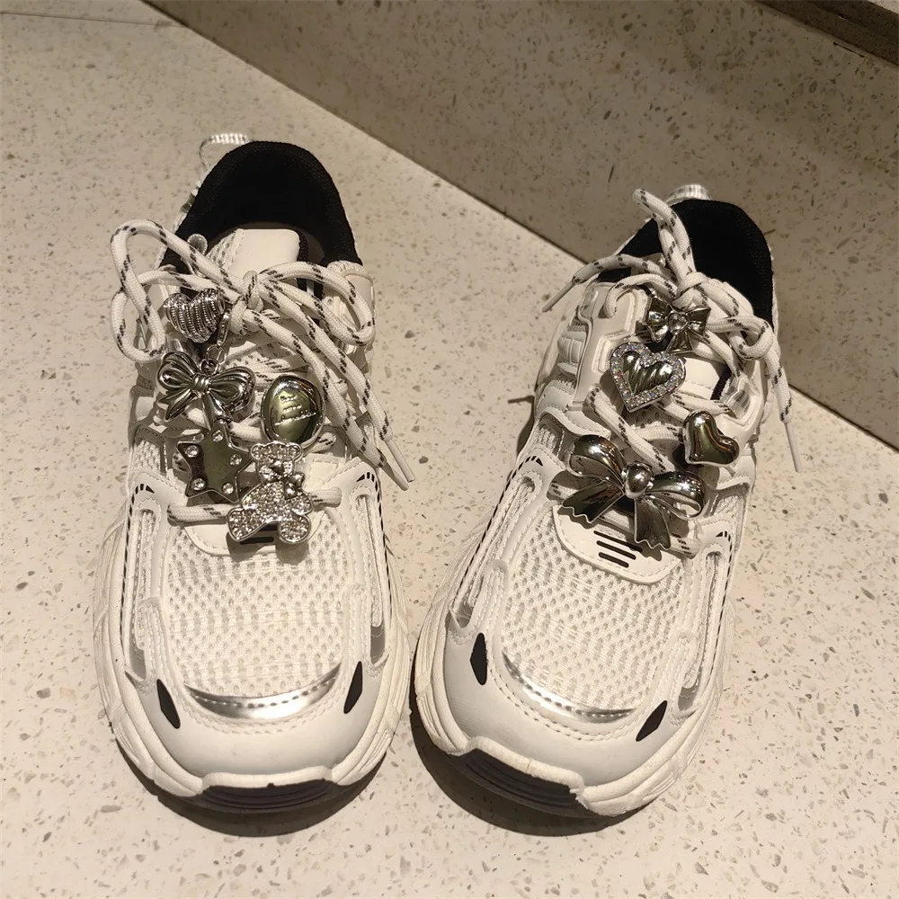 

Fashion New Shoe Laces Buckle Flower Silver Love Diamond Bow Sports Shoelaces Decorative Buckle Shoes Charms 1 PCS