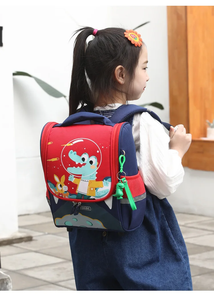 Boy Girl Cartoon Rabbit Schoolbags Anti-theft Nylon Backpack for Kindergarten Primary School with Safety Reflective Strip