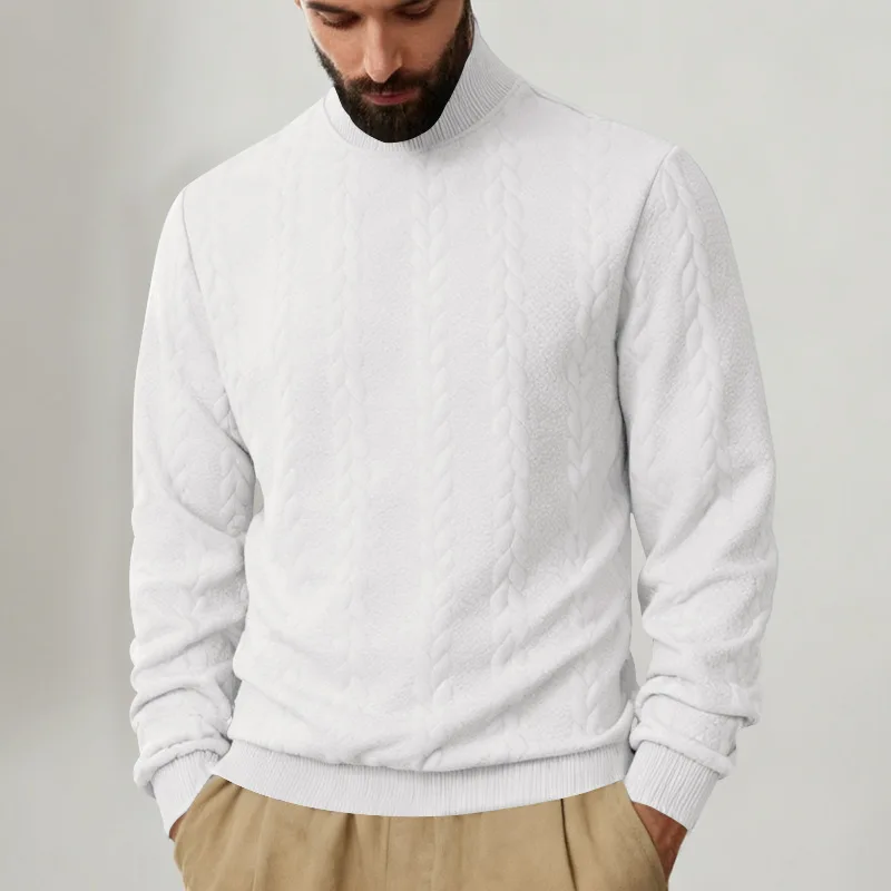 Men Cable Knit Mock Neck Sweater, Long Sleeve Textured Pullover, Warm Casual Fall Winter Jumper view 2