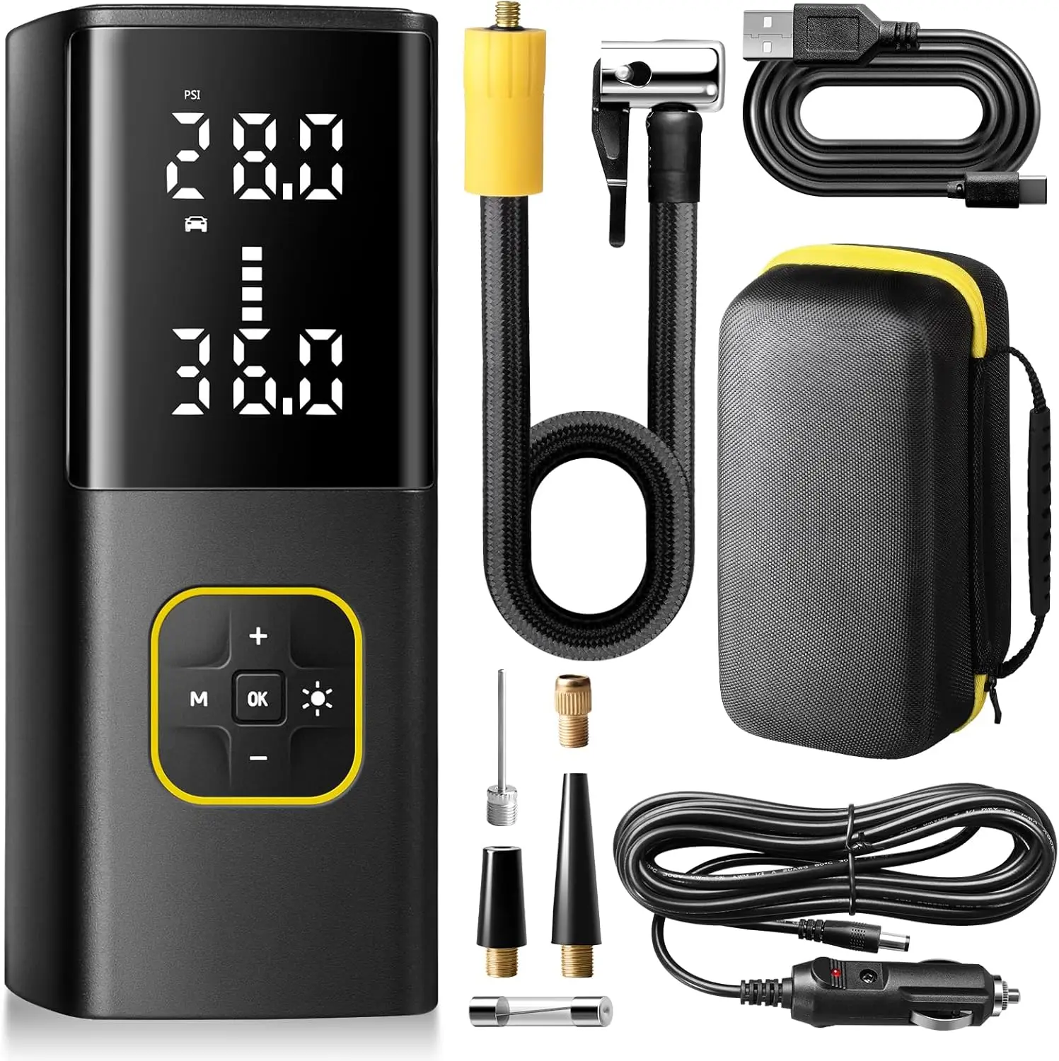 

Rechargeable tire inflation pump, portable air compressor, suitable for car tires, 150PSI battery powered wireless air pump
