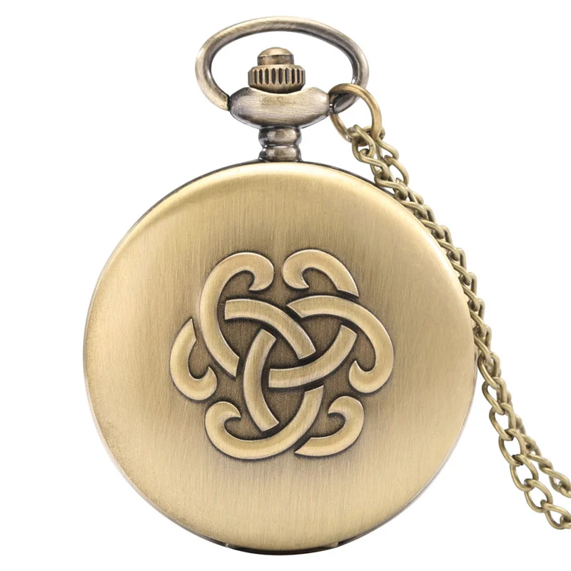 Steampunk Embossed Celtic Knot Design Men Women Quartz Pocket Watch Arabic Numeral Display Clock with Necklace Chain Souvenir