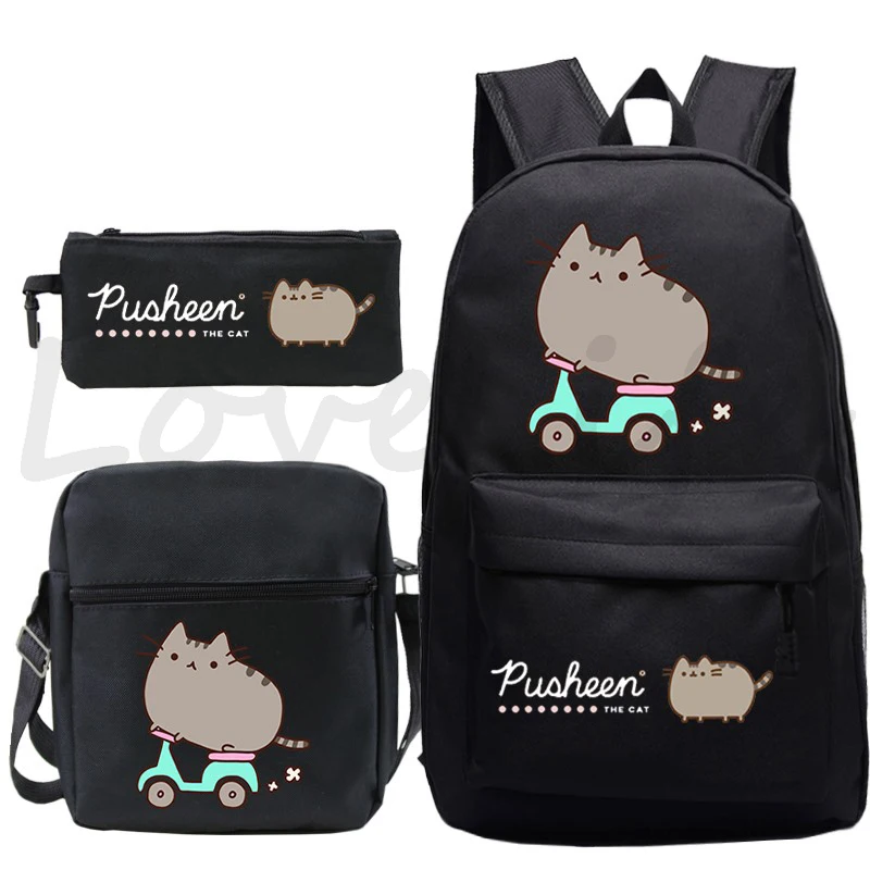 Tas punggung kucing kartun, ransel Laptop anak laki-laki perempuan Anime, tas sekolah 3 buah/set