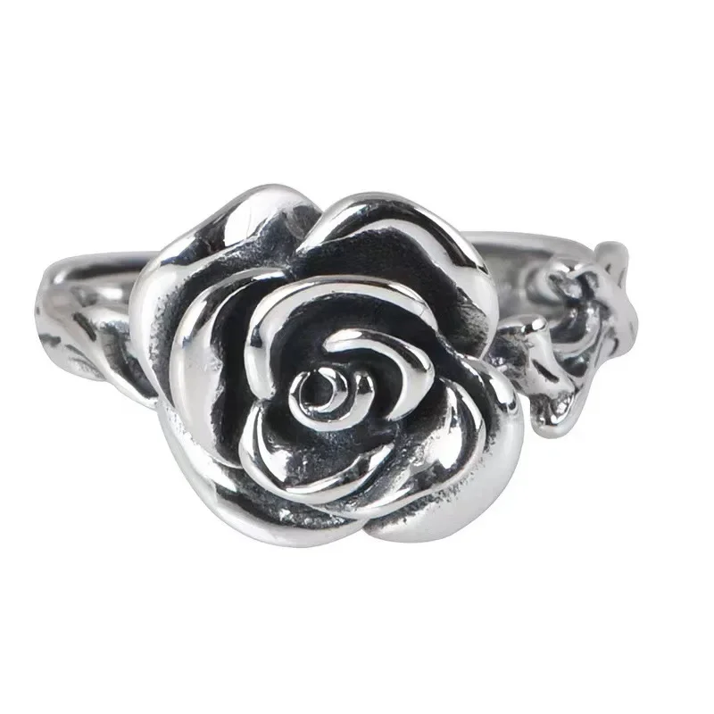 Fashion Lady Ring Adjustable Vintage Relief Rose Flower Women Jewelry Gift