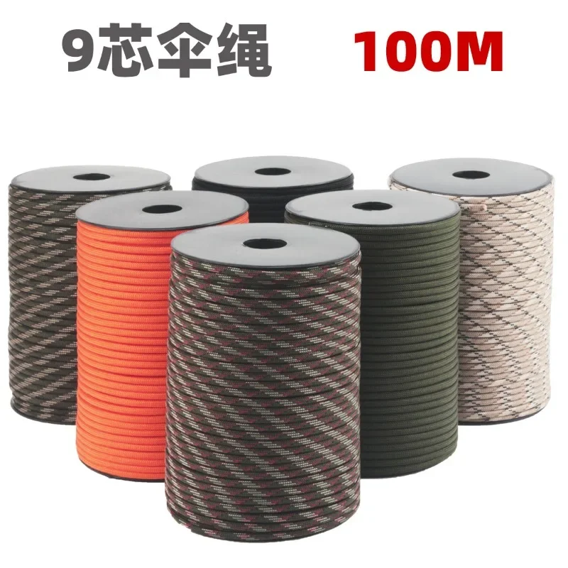 100M  Standard 9-Core Paracord Rope 4mm Outdoor Parachute Cord Survival Umbrella Tent Lanyard Strap