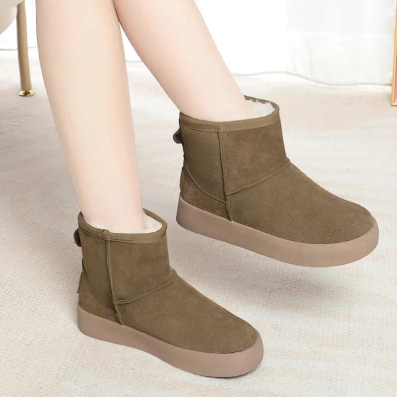 AIYUQI Snow Boots Female Genuine Leather 2024 New Winter Ankle Boots Women Flat Non Slip Natural Wool Warm Boots Women