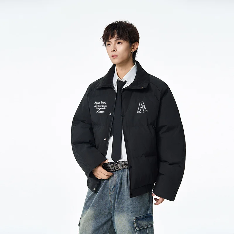 

Мужская зимняя утепленная повседневная куртка свободного кроя из хлопка с теплым воротником, с принтом-надписью, молодежная, модная, из полиэфирного волокна