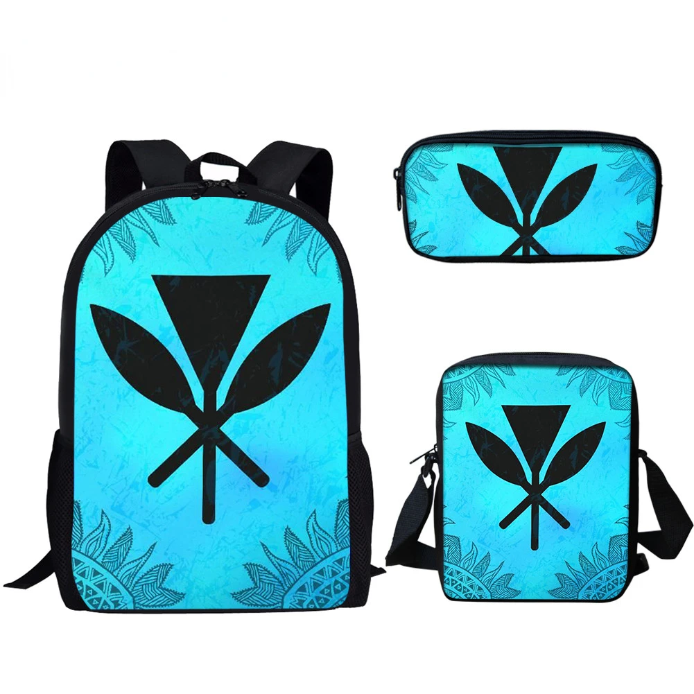 Novità di moda Blu Tribale Stampa 3D 3 pezzi / set Borse da scuola per alunni Zaino per laptop Zaino Borsa a tracolla inclinata Astuccio
