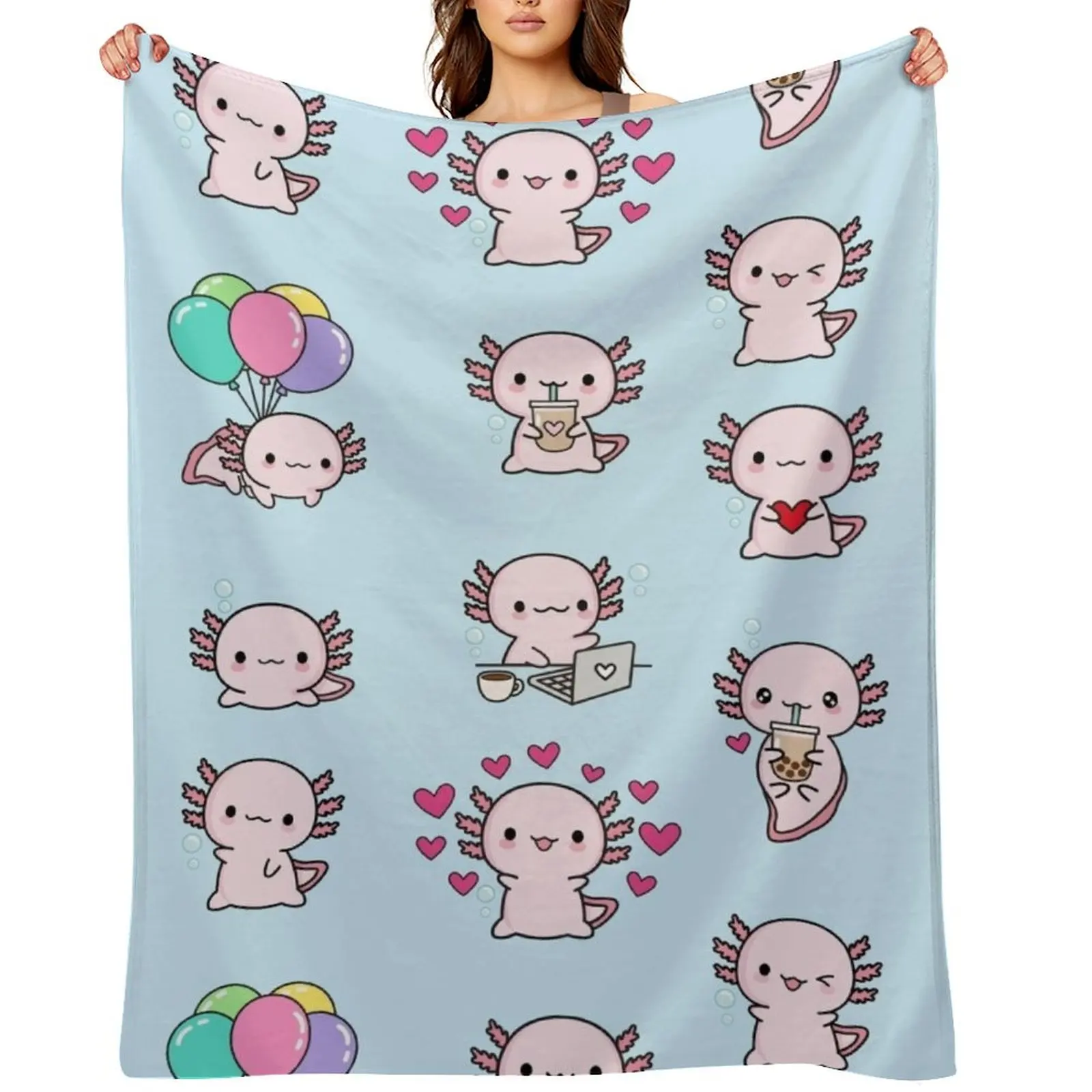 

Copia de Cute Axolotl, set Throw Blanket Flannels Sleeping Bag Hairy Soft Big Blankets