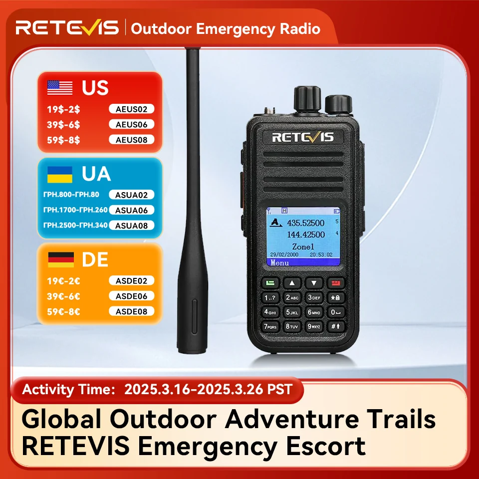 Retevis RT3S Walkie Talkie DMR Radio Long Range Walkie Talkies Camping Ham Radio UHF VHF GPS AES256 Encryption Digital Portable