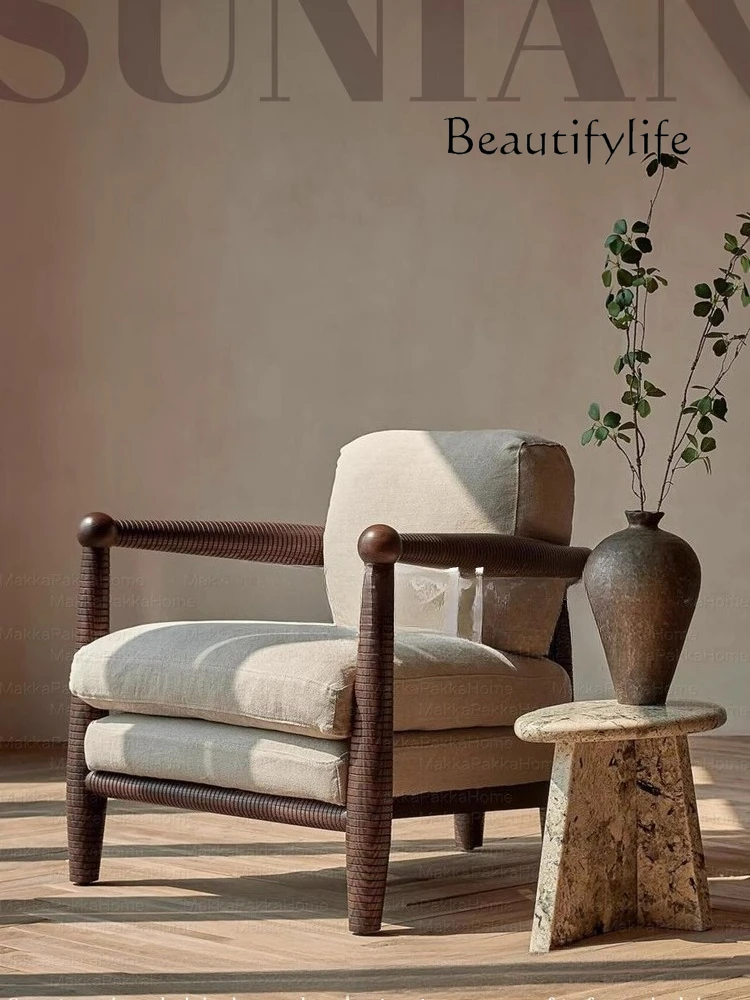 غرفة المعيشة الرجعية في العصور الوسطى الصلبة الخشب مسند الذراع أريكة كرسي المنزل فندق نادي قاعة المعرض أريكة واحدة #2
