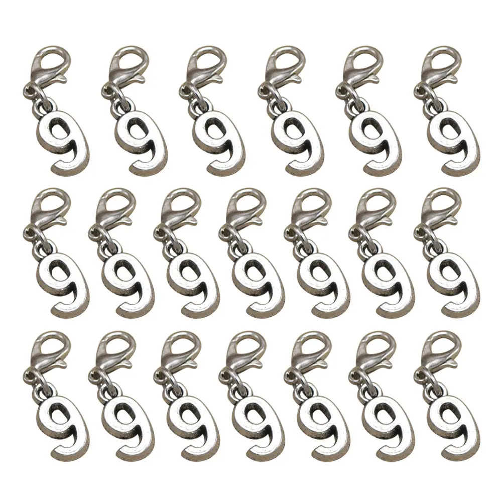 

20pcs Alloy Pendants Lobster Clasp 9 Shapes Diy Arabic Numeral Charms For Earrings Jewelry Making Accessories Craft Projects Diy