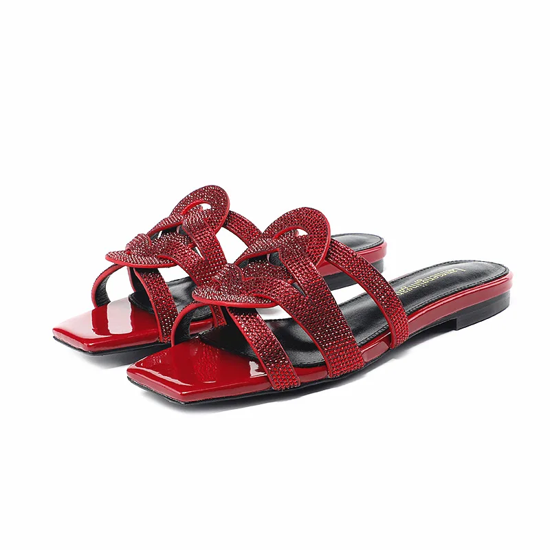 

Размер 35–44, модные уличные тапочки на плоской подошве с бриллиантами, Нигерия, свадебная вечеринка, Vestidos De Fiesta Elegante Diseñador Botega Venta