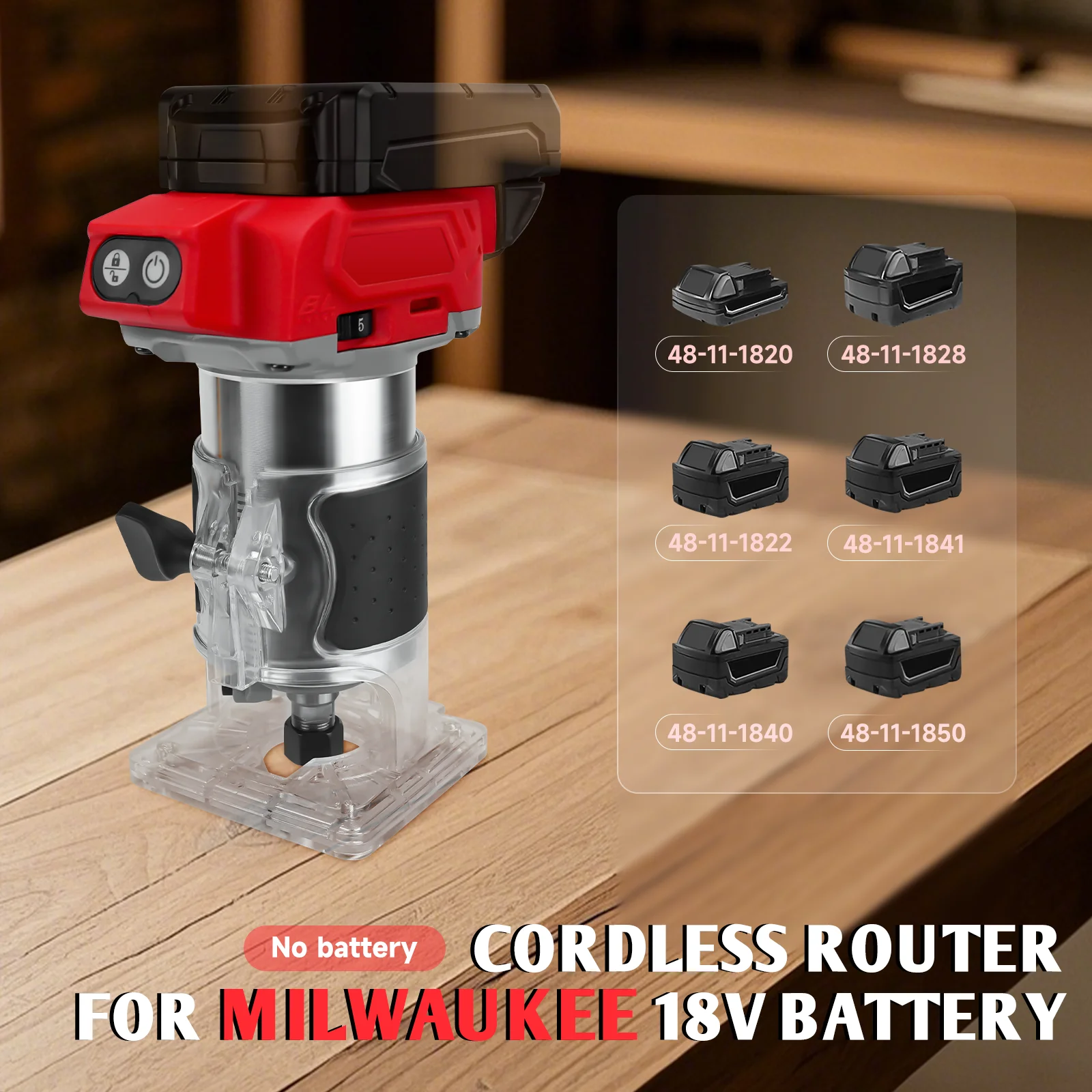 30000RPM Brushless Electric Wood Router 5 Speeds 800W Cordless Handheld Trimmer Engraving Slotting For Milwaukee 18V Battery Pin