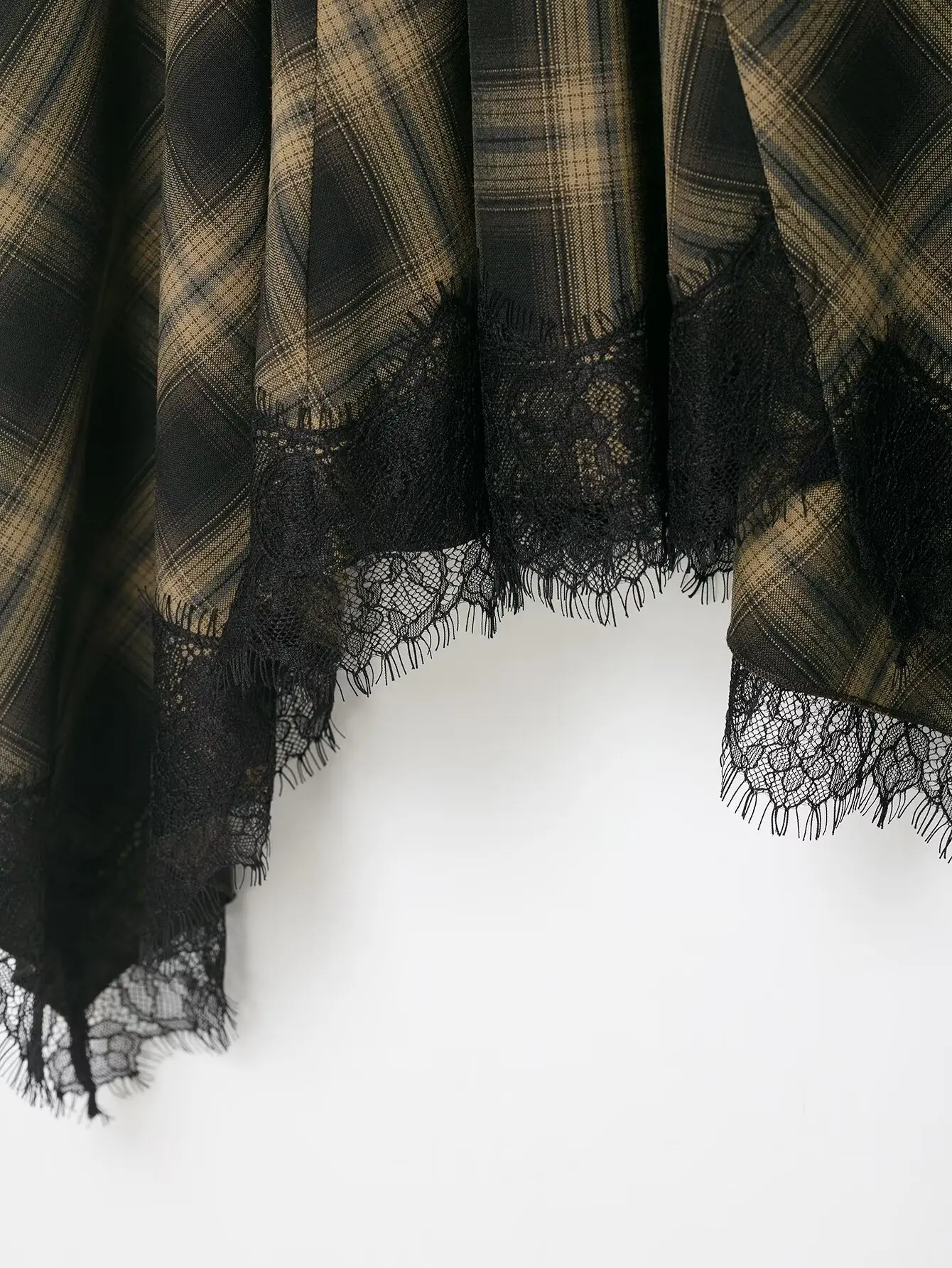 Frühling Neuheit Karierter Rock mit Spitzenbesatz Asymmetrischer Saum Damen Eleganter A-Linien-Rock mit Reißverschluss Midi-Röcke Vintage Party-Röcke 2026 Neu – Detail 12