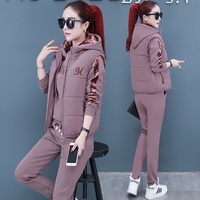 Women's Casual Fashion Autumn Winter New Sweat Suit Plush Thickened Hooded Tops and Waistcoat Pants 3 Three Piece Sets For Women