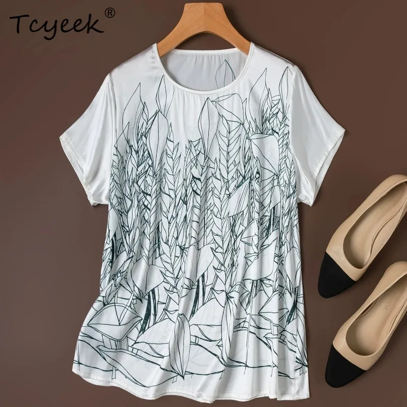 

Tcyeek 93% Real Silk Shirts for Women 2026 Summer New Style Smooth Stretchy Short-sleeved Tops Clothing for Female Ropa De Mujer