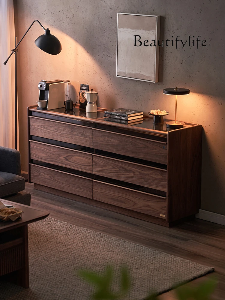 Nordic Minimalism Black Walnut Solid Wood Storage Chest of Drawers Bedroom Fingerprint Lock Jewelry Storage Cabinet