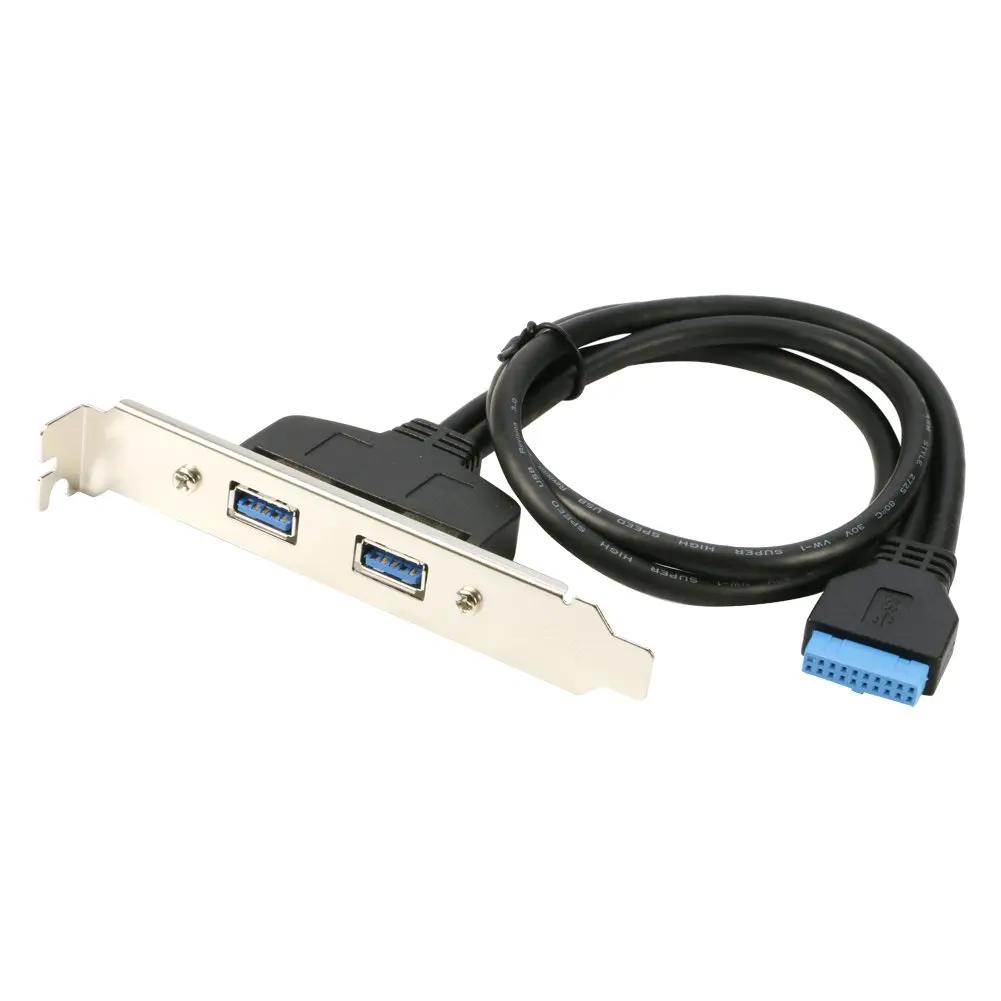 2 Ports USB 3.0 Female Back Panel to MB 20pin Header Connector Cable Adapter with PCI Slot Plate Bracket 1.5ft