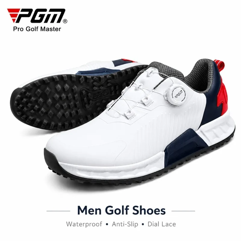 PGM Men Golf Shoes Waterproof Spikeless Anti Slip Rotary Dial TPU Sole Cushioned Lightweight Golf Sneakers