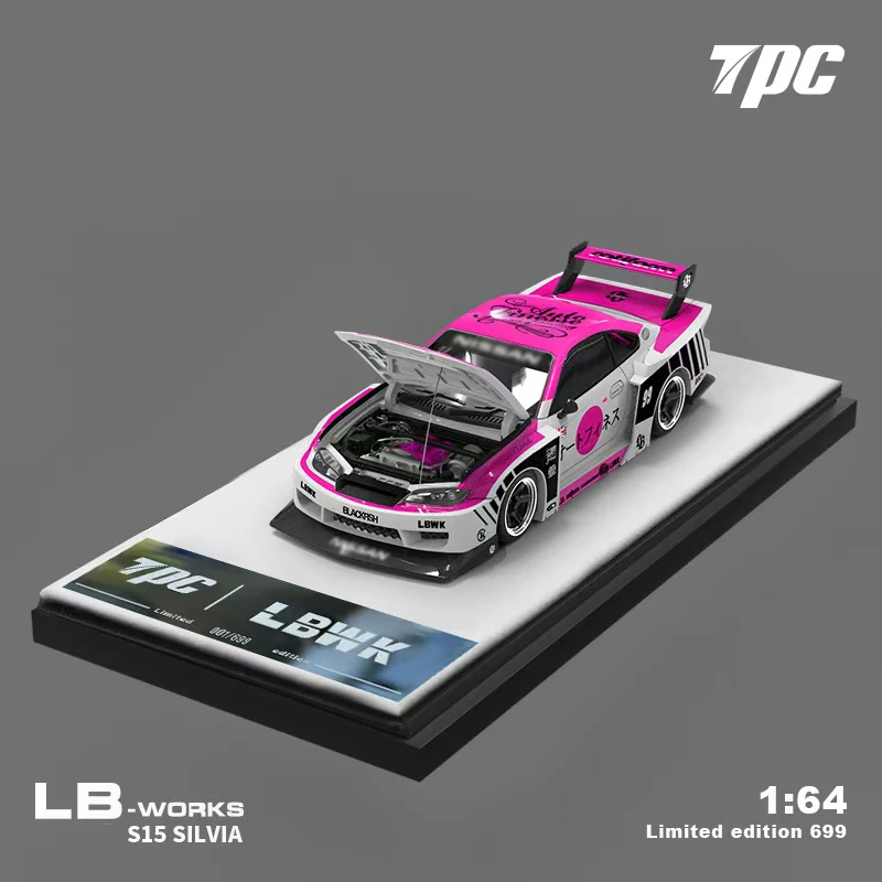 TPC-Modèle de voiture Silvia S15 LB avec capot ouvrant, super silhouette, moulé sous pression rose, collection TimeMicro, 1:64 LBWK, prévente