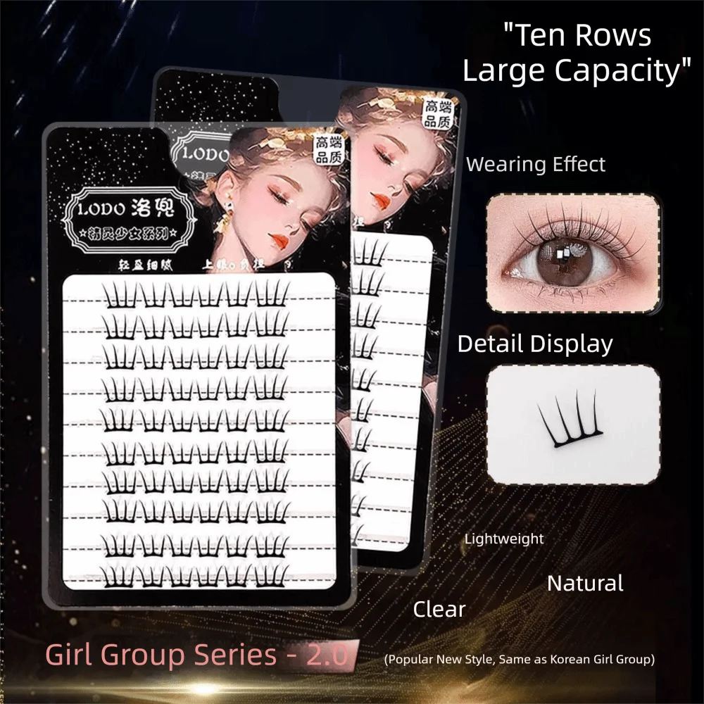 10 Rows Girl Group False Eyelashes 11-13mm Soft Wispy Single Cluster False Eyelashes Glue Version Nature Eyelash Extensions