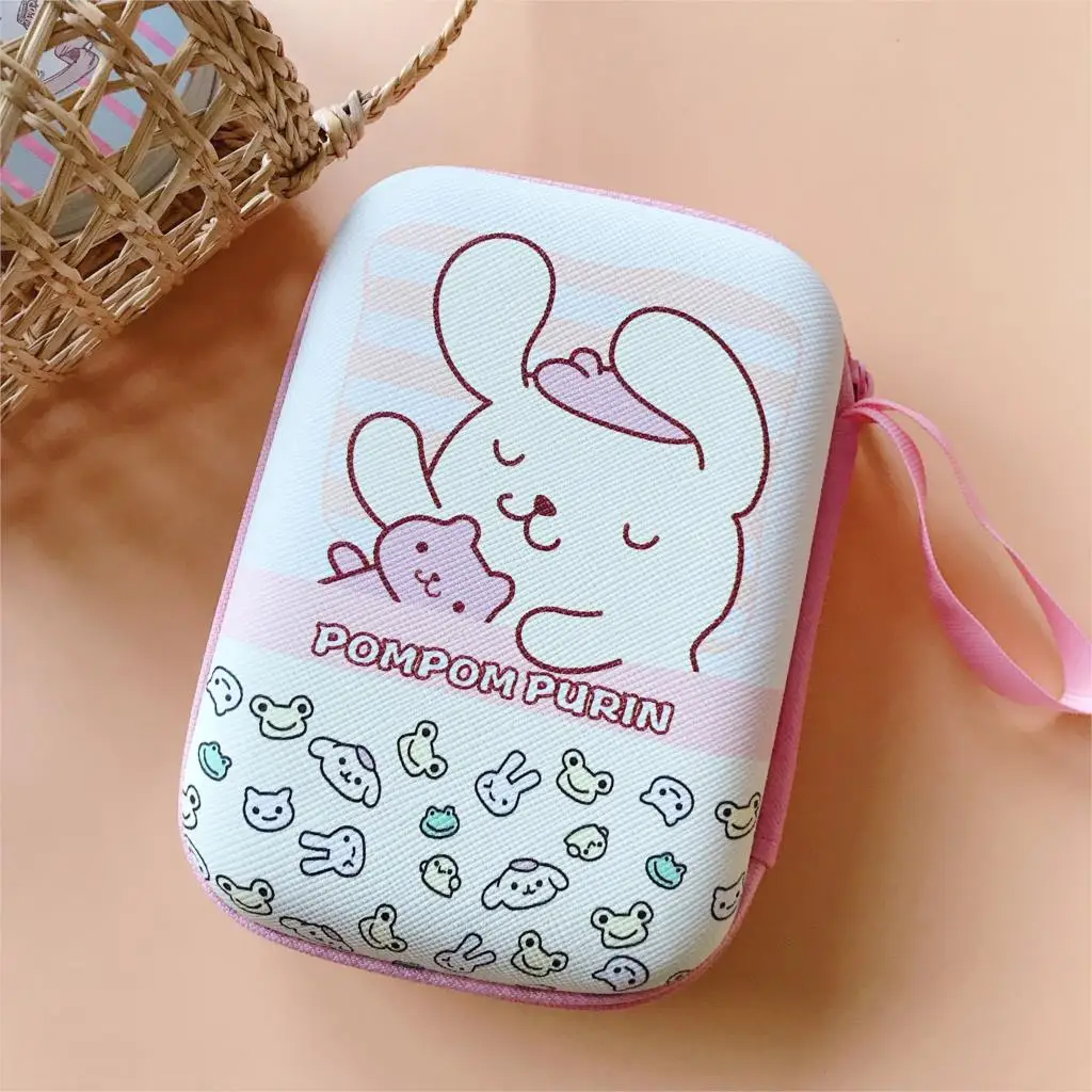 9.5cm*13.3cm Earphone Box Zipper Bag Cartoon Sanrio Pompom Purin Pattern Storage Bag Pouch For Headphone Organizer Accessories