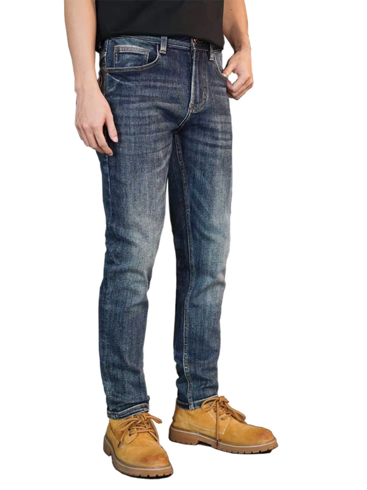 

Мужские джинсы Slim Fit из эластичной ткани, базовый стиль, прямой крой, молодежные, модные, с высокой эластичностью, прямые джинсы-трубы