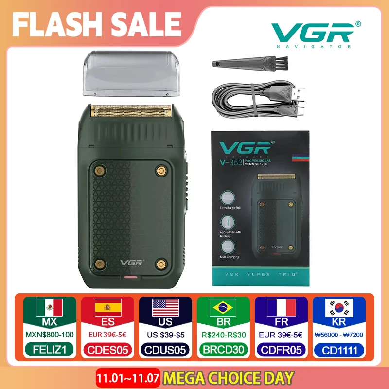 VGR V-353 Single Blade Professional Electric Rechargeable Mens Foil Shaver for Men