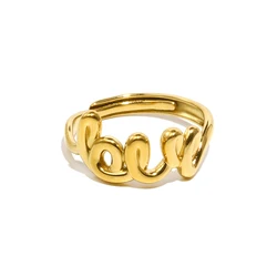 E.B.belle 18k Gold Plated Adjustable Word “ Love” Ring 316L Stainless Steel Waterproof Fashion Women Jewelry