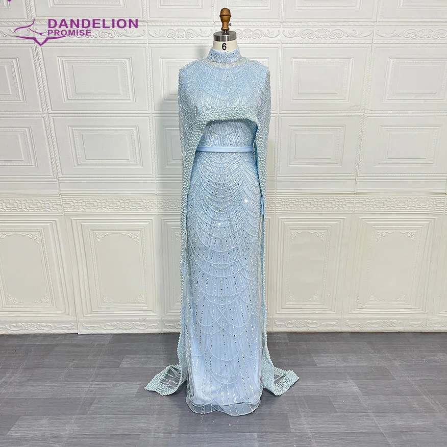 Luxury 2024 Muslim O-Neck Long Sleeves Mermaid Elegant Dubai Beaded Evening Dresses Formal Gowns With Cape For Women Party