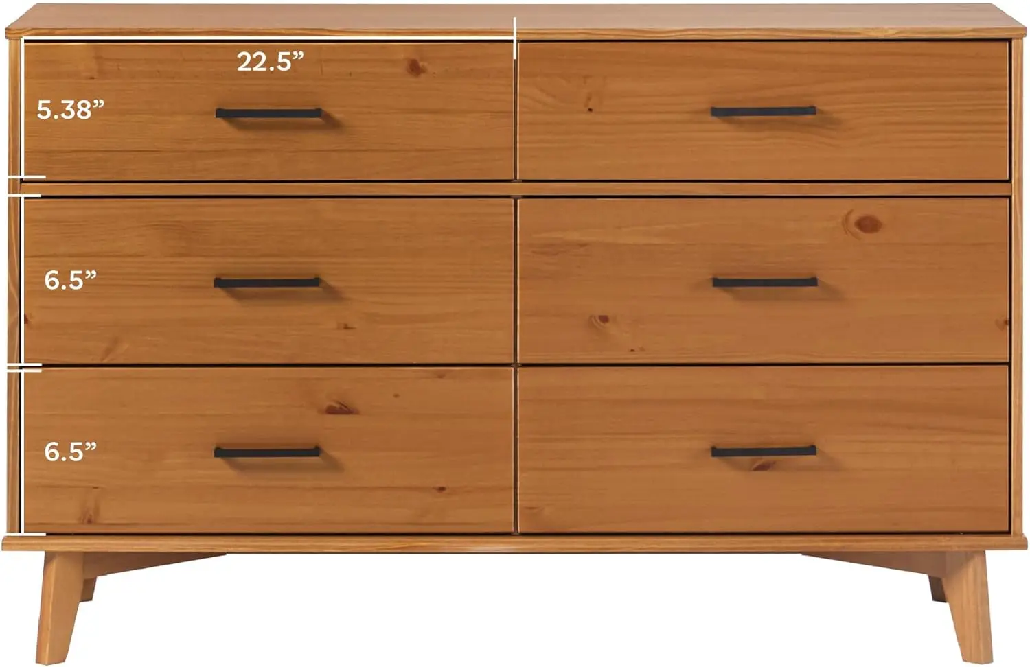 Modern Solid Pine Wood 6-Drawer Dresser with Metal Handles and Generous Storage Space, Caramel Finish