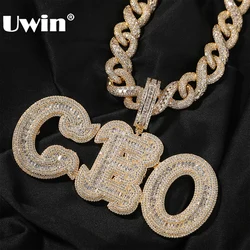 UWIN Customized Upgraded Baguettecz Name Necklaces for Women Iced Out Cubic Zirconia Paved Setting Letters Pendant for Gift
