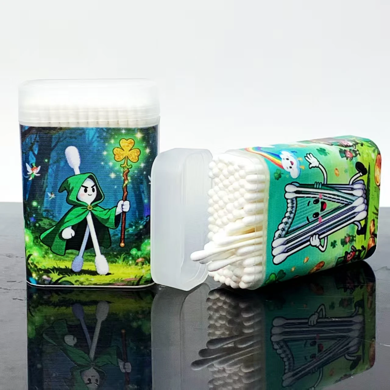 200 قطعة/300 قطعة مسحات قطنية مزدوجة الأطراف على طراز عيد القديس باتريك، مسحات قطنية ذات عمود رفيع للاستخدام المنزلي اليومي