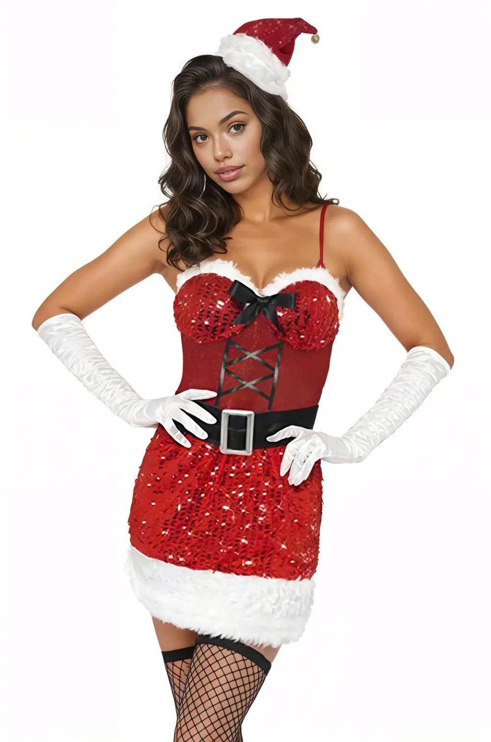 Damen Weihnachten Mrs Claus Kostüm Santa Mini Paillettenkleid Weihnachten Party Kleider Cosplay