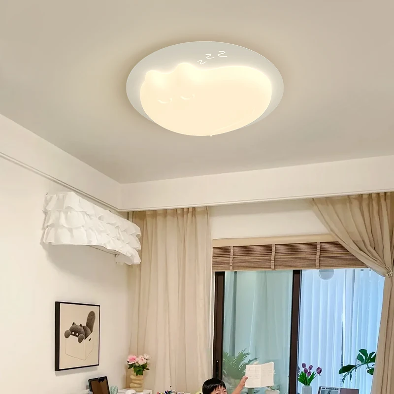 Lámpara de techo LED creativa con forma de gato para habitación de niños, comedor, dormitorio, vestíbulo, cocina, lámpara blanca con Control remoto, decoración del hogar