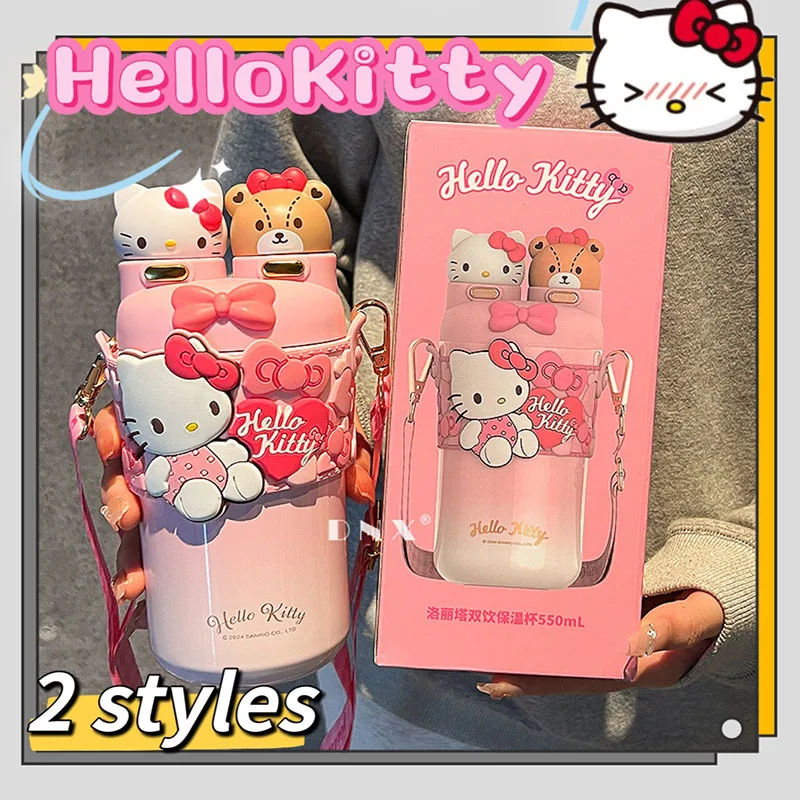 

Термос Hello Kitty Sanrio, чашка, анимационная периферическая двойная чашка для питья, портативная чашка для воды, подарок для детей на день рождения